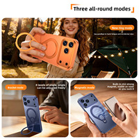 Coque de téléphone en aluminium avec cadre métallique givré 17 Pro Max Plus, support anneau de maintien, aimant puissant, antichoc, anti-traces de doigts 360