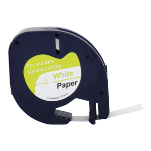 Cinta de etiquetas negra sobre blanca de 12 mm x 4 m LT91200, repuesto compatible con la serie <span class=keywords><strong>Dymo</strong></span> <span class=keywords><strong>LetraTag</strong></span>. - Product Image 1