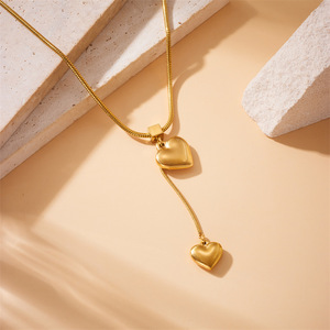 Heart Pendant Tassel Chain Stainless Steel Gold Plated Necklace For Gift Fashion Jewelry - Product Image 4