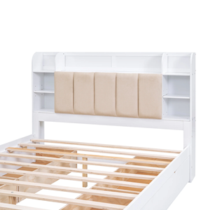 Cama Moderna de Madera Maciza con Plataforma, Cabecera Acolchada con Almacenamiento y Cajones para Dormitorio de Niños y Adultos - Product Image 5