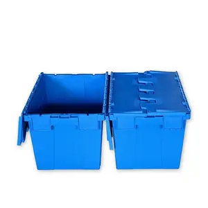 Tùy chỉnh bán buôn nhựa lớn di động hộp bản lề lưu trữ container lồng nhau xếp chồng lưu trữ hộp