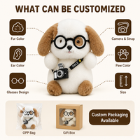 Peluche chiot photographe Kawaii avec lunettes, jouet en peluche doux, cadeau pour enfant