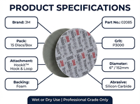 Disque abrasif 3M 02085 150 mm Trizact3000 à support en mousse pour la finition de la peinture, l'élimination des micro-rayures et le polissage, en stock, 15 pièces/boîte