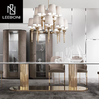 Meubles de luxe au design italien de qualité supérieure table à manger nordique en acier inoxydable avec plateau en marbre doré