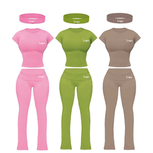 OEM高品質レディースラウンジウェアセット ツーピースセット エレガントなラグランスリーブ ヨガパンツ ヘアバンド付き女性用衣料 - Product Image 1