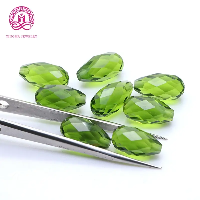 Yingma jewelry beautiful peridoto Color Glass Stones Facet Water Drop Shape cristallo sintetico per decorativo