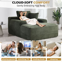 Chaise longue modulaire en velours côtelé à larges côtes, canapé paresseux en mousse compressée avec accoudoirs et coussins