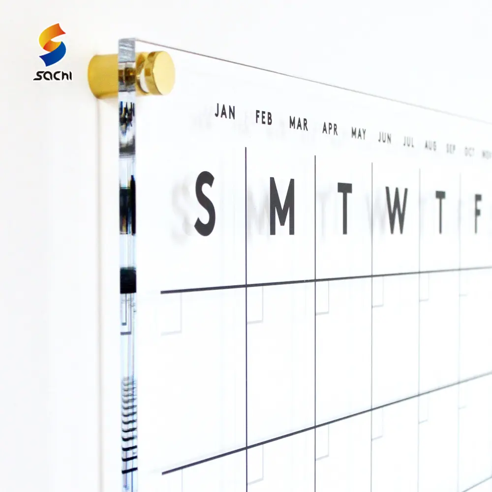 Calendrier magnétique effaçable à sec avec support en acrylique transparent, calendrier mural effaçable à sec, planificateur monté