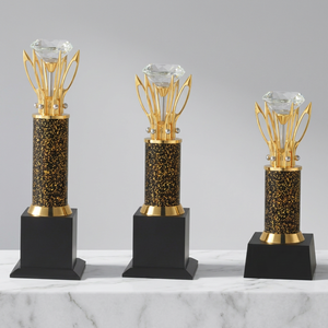 Luxury Metal Diamond <b>Trophy</b> with Engraving Top Gold Plated Column Black Base Portable Casting Model 635 a - Product Image 1