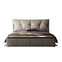 Lit plateforme moderne de luxe en cuir capitonné, taille King, avec tête de lit rembourrée douce