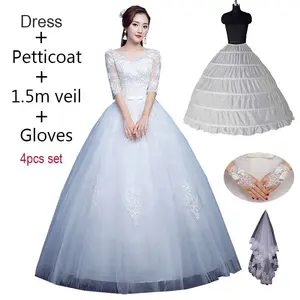 Elegant Half Sleeve Lace Appliques Wedding Dress 2021 V-neck Lace Up Beading Wedding Gowns Crystal Robe De Mariage