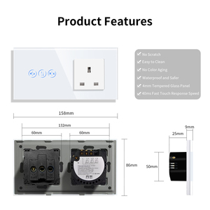Touchmi Commutateur WiFi domestique entièrement intelligent Contrôle intelligent pour l'<span class=keywords><strong>application</strong></span> de la maison <span class=keywords><strong>Tuya</strong></span> 250v Max. Prise britannique et interrupteur de rideau - Product Image 6