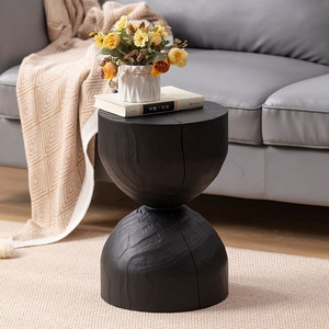 Taburete de madera maciza natural moderno, mesa de centro carbonizada, mesita de noche para sala de estar, mesa auxiliar negra, taburetes otomanos ornamentales para - Product Image 1