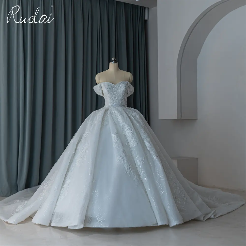 Ruolai ZW00209 Luxury Plus Size Sweetheart Off-shoulder White Ball Gown Wedding Dresses for Wedding Ceremony