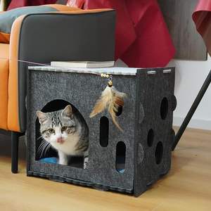 Caverne en feutre moderne avec logo personnalisé pour chiens et chats de compagnie Literie à motif solide - Product Image 2