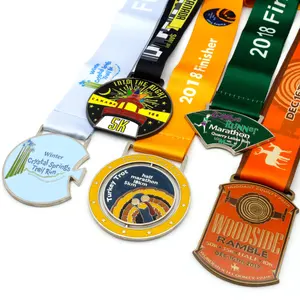 Progetta il tuo logo in metallo vuoto marathon medaglione running finisher medaglia sportiva in lega di zinco personalizzata