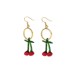 Fashion Dangle Earrings <b>Cherry</b> Design PVD Gold Plated 316L Stainless Steel Sustainable Resistant - Product Image 2