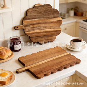 Planche à découper en bois d'acacia avec poignée, rectangulaire, en bois massif, pour la cuisine, pour servir steak, fromage, gâteau - Product Image 1