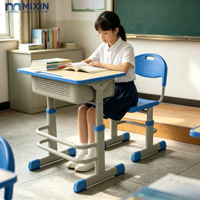 Ensemble bureau et chaise réglables pour étudiant avec panier de rangement, mobilier de classe, table d'étude individuelle pour l'école, la formation et la maison