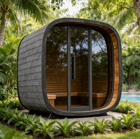 Sauna extérieur moderne de style tonneau pour 4 personnes, cabine de sauna en épicéa thermoformé avec chauffage et accessoires
