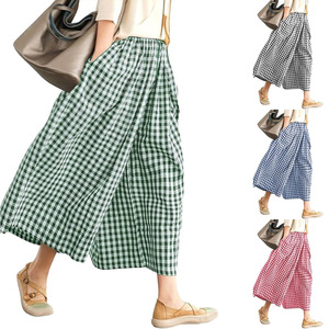 Pantalon décontracté pour <span class=keywords><strong>femme</strong></span> à carreaux, coupe large, taille haute, jambe droite, style Sehe Fashion - Product Image 1