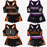Halloween Cheerleading Uniform Bra Top Custom Rhinestone Spooky Cheer Practice Wear for Girls Team