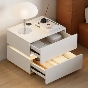 Organisateur de chevet moderne de couleur blanche, table de chevet intelligente en bois avec <span class=keywords><strong>charge</strong></span> sans fil - Product Image 3