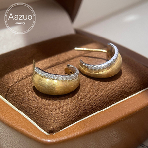 เครื่องประดับเพชร Aazuo Lab Grown Diamond คุณภาพ E VS1 ทองคำแท้ 18K สีเหลืองทอง ต่างหูแบบติดหูทรงพระจันทร์ สไตล์วินเทจ ของขวัญสำหรับผู้หญิงและเด็ก สวมใส่ได้ทุกวัน - Product Image 1
