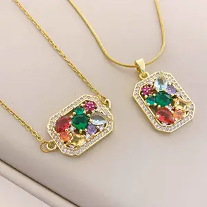 Women's Daily Wear Fashion Jewelry Necklace Gold Plated Copper Pendant Snake Bone Chain Colorful Cubic Zirconia Brand Jewelry