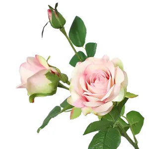Ramo de rosas delicadas, flores artificiales de seda, decoración para el hogar, boda, flores, decoración de Navidad, rosas con hojas