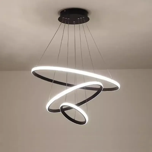 简约北欧戒指吊灯现代黑色圆形发光二极管吊灯家居客厅厨房 - Product Image 5