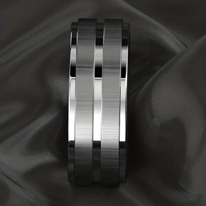8mm Men's Stainless Steel <strong>Ring</strong> Comfortable Frosted Wire Slot Design, Anticorrosive <strong>Plus</strong> <strong>Size</strong> Casual Jewelry Birthday Gift N97271 - Product Image 4
