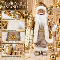 45cm 17,72 Zoll Champagner-Gold Pailletten Weihnachtsmann-Figur mit Teddybär Geschenkschriftrolle Fabrik Großhandel Weihnachtsdekoration