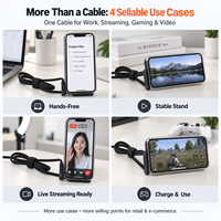 Support de téléphone pliable 2-en-1 avec câble USB-C vers USB-C 240W PD3.1 5A E-Marker 1,5M plat en nylon tressé – Vente en gros