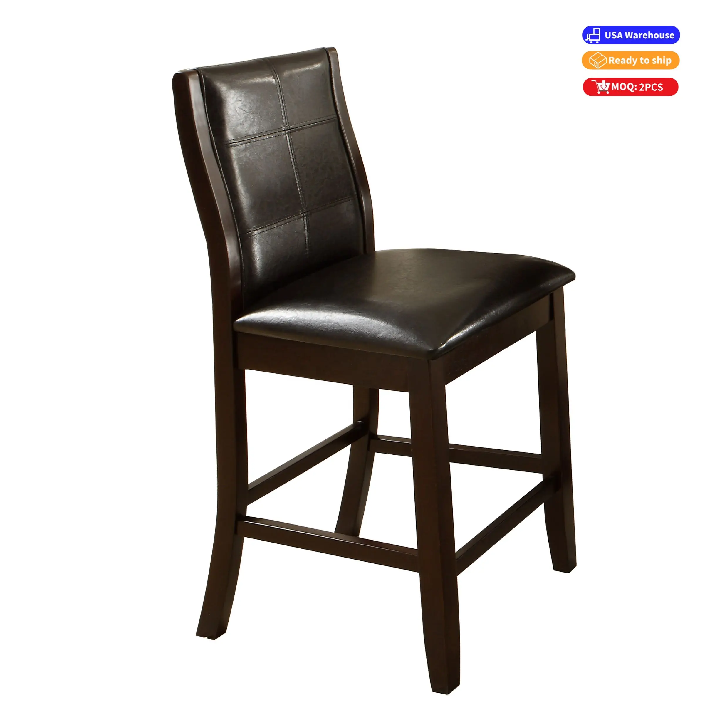 US-Lager auf Lager Home Küche Moderne PU Dark Walnut Bent Wood Rahmen Barhocker Hotel Holz Esszimmer Barhocker Stuhl