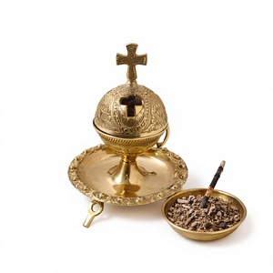 Encensoir en laiton orthodoxe oriental avec base en forme de croix, articles religieux pour la décoration de la maison, fournitures pour églises de Jérusalem. - Product Image 1