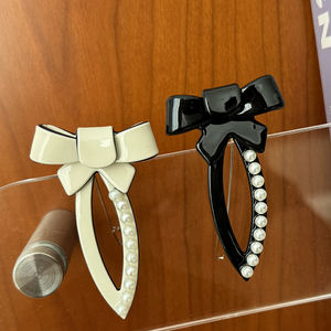 キンリン シンプルファッション カエルバックル リボンヘアクリップ 女性用 パールアセテート ヘアピン - Product Image 5