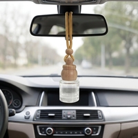 Diffuseur de parfum pour voiture en verre vide avec bouchon en bois en forme de gourde, pendentif désodorisant pour voiture, aromathérapie