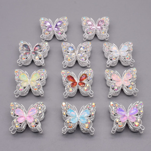 Cuentas de mariposa de diamantes de imitación rosa y púrpura de aleación de Metal con purpurina creativa 1 unids/bolsa accesorios de pluma de cuentas DIY fabricación de joyas tapas de cuentas - Product Image 6