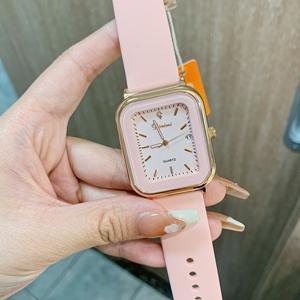 New square watch, women's stylish leather strap, calendar quartz <b>wristwatch</b> - Product Image 5