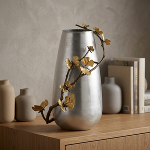 Vase en laiton et fer forgé haut de gamme, moderne, écologique, résistant à la corrosion, fait main, argenté, durable, à large ouverture - Product Image 2