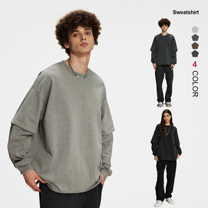 Sudadera lavada teñida desgastada de cuello redondo retro personalizada de alta calidad - Product Image 1