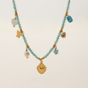 Chic Resort Style Heart Star Pendant Necklace With Freshwater Pearl And Gold Tone Charms For Party Wear - Product Image 4