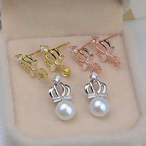 Boucles d'oreilles en argent S925 pour femmes, simples, 5-6 perles, plateau vide, accessoires de bijoux DIY, semi-finis, petites, personnalisées - Product Image 1