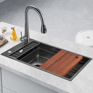 Kitchen Single Sink Oil Resistant Sink Set With Brass Three Water Outlet Slim Waist Pull Out Faucet - Product Image 1