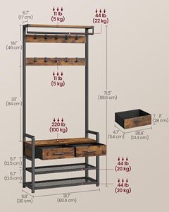 <span class=keywords><strong>Perchero</strong></span> de <span class=keywords><strong>Madera</strong></span> Maciza Estilo Rústico Vintage Color Marrón con Banco Extraíble para Almacenamiento de Zapatos - Product Image 5