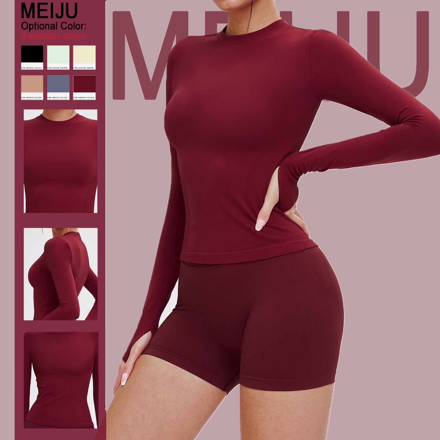 Sports Fitness Yoga Wear Seamless Long Sleeve Round Neck Tight Gym Sports Yoga Tops