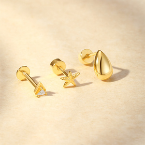 Pendientes Minimalistas Clásicos de Alta Calidad, Chapados en Oro S925, con Diseño Simple de Estrella y Gota de Agua - Product Image 3