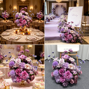 Arreglo de Flores Artificiales Promise, Mezcla de Rosas Moradas y Rosas Rosadas, Hecho a Mano, Realista, Decoración de Boda, Estilo Romántico y de Ensueño - Product Image 3