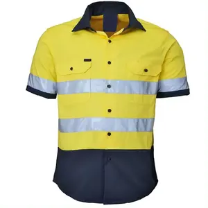 65% 涤纶35% 棉夏季短袖定制标志男士安全工作服反光安全工作服高可见工作服